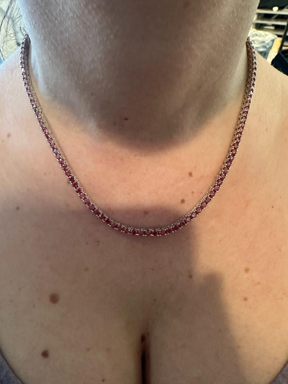 Italiano Silver, Inc. Real Ruby Red MOISSANITE 3mm Tennis Chain 925 Silver Iced Necklace Pass Test