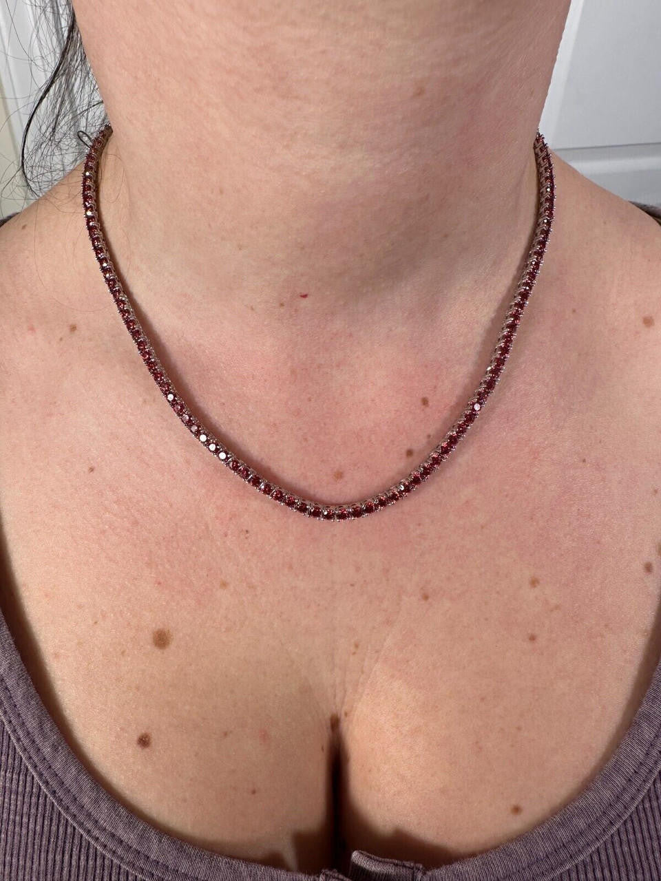 Italiano Silver, Inc. Real Ruby Red MOISSANITE 3mm Tennis Chain 925 Silver Iced Necklace Pass Test