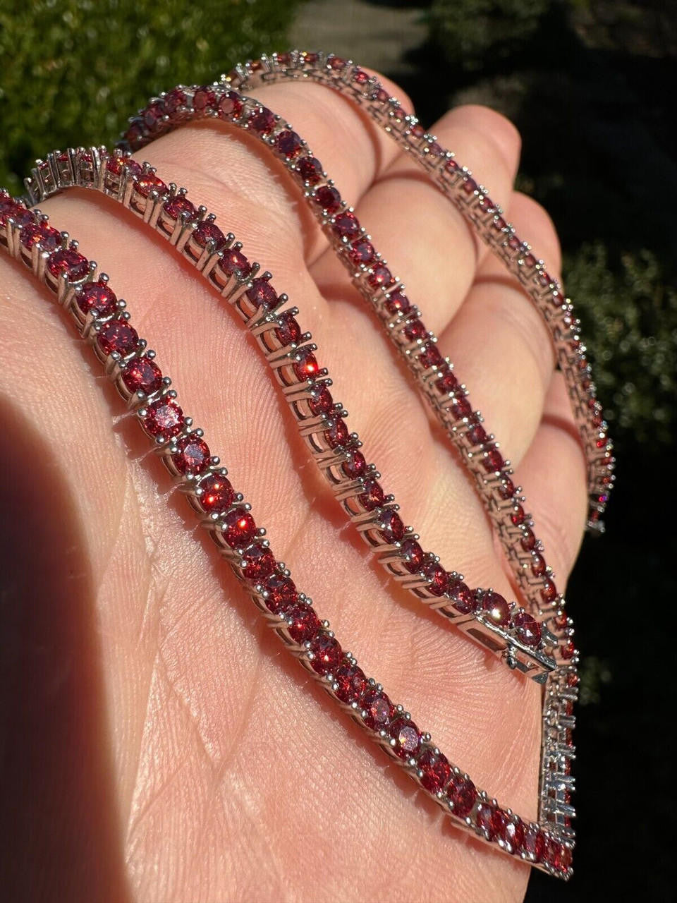 Italiano Silver, Inc. Real Ruby Red MOISSANITE 3mm Tennis Chain 925 Silver Iced Necklace Pass Test