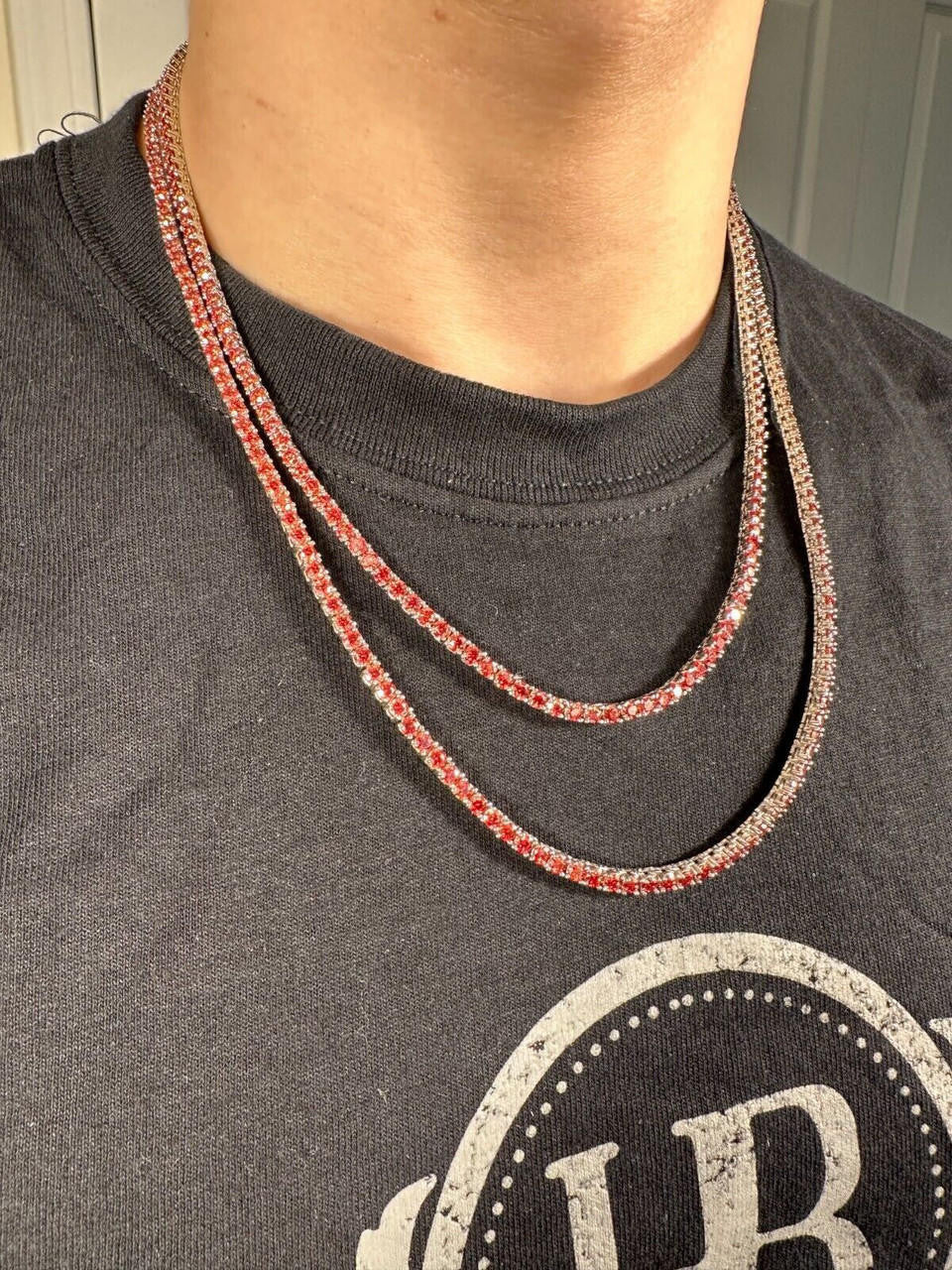 Italiano Silver, Inc. Real Ruby Red MOISSANITE 3mm Tennis Chain 925 Silver Iced Necklace Pass Test