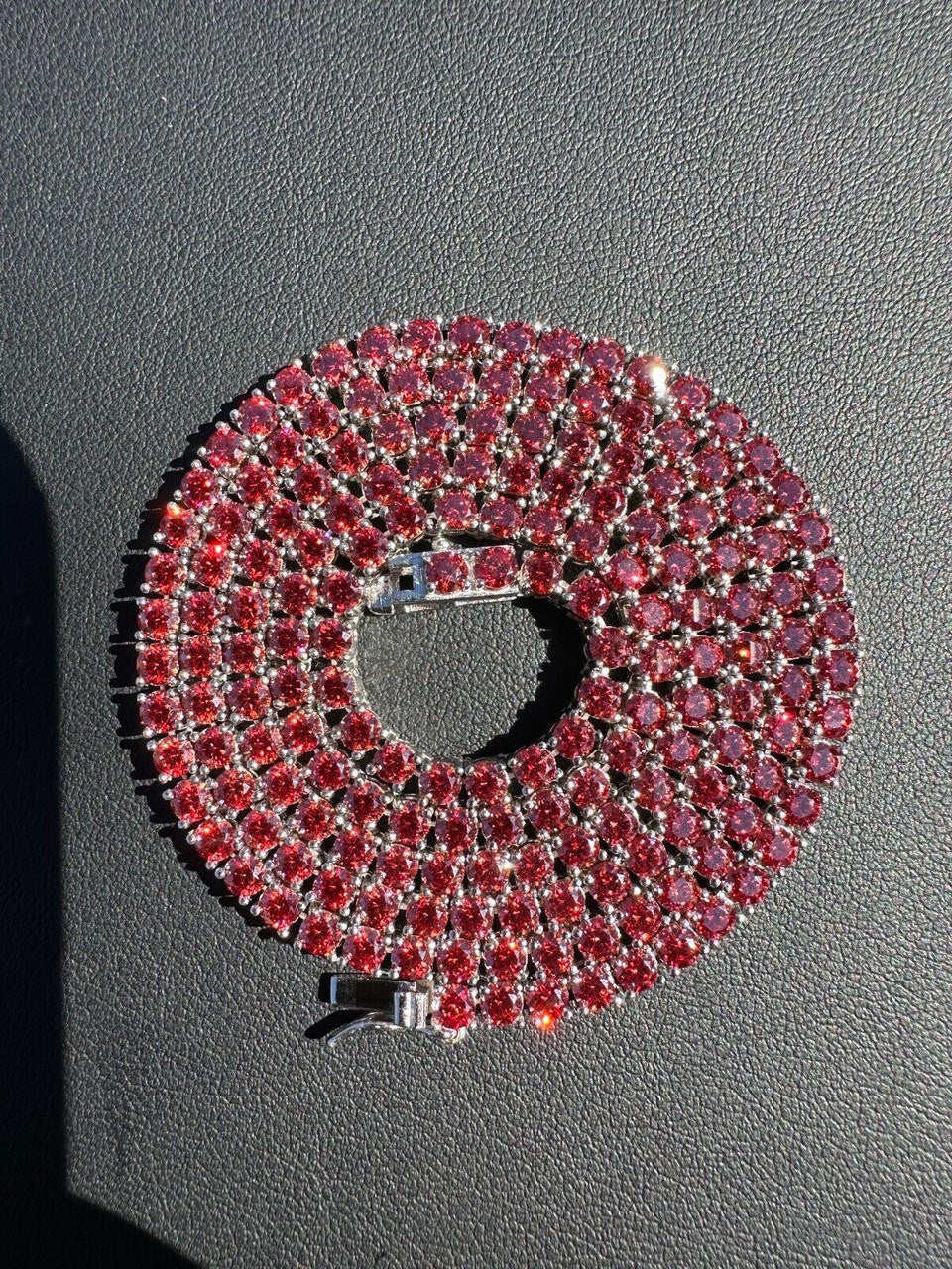 Italiano Silver, Inc. Real Ruby Red MOISSANITE 3mm Tennis Chain 925 Silver Iced Necklace Pass Test