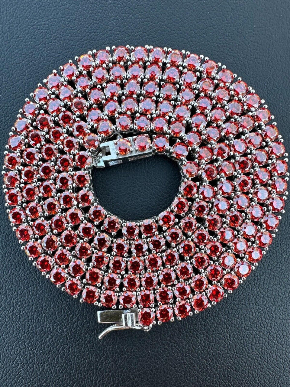Italiano Silver, Inc. Real Ruby Red MOISSANITE 3mm Tennis Chain 925 Silver Iced Necklace Pass Test