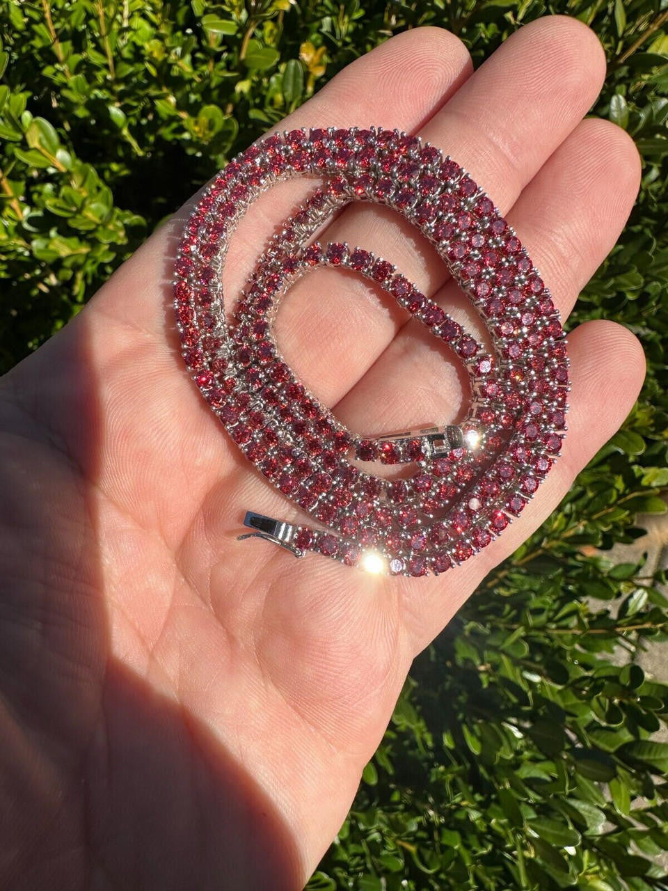 Italiano Silver, Inc. Real Ruby Red MOISSANITE 3mm Tennis Chain 925 Silver Iced Necklace Pass Test