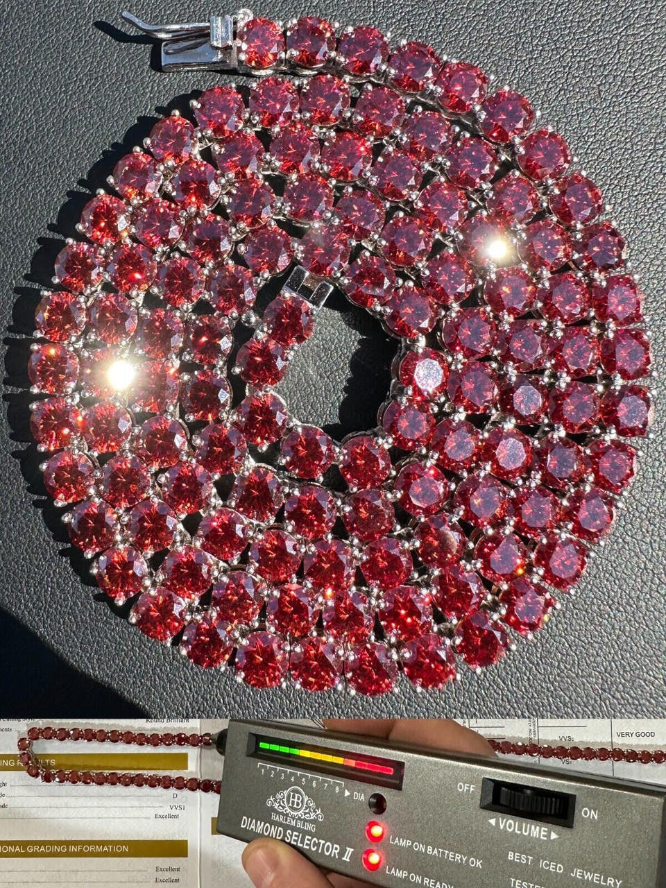 Italiano Silver, Inc. Real Ruby Red MOISSANITE 5mm Tennis Chain 925 Silver Iced Necklace Pass Tester