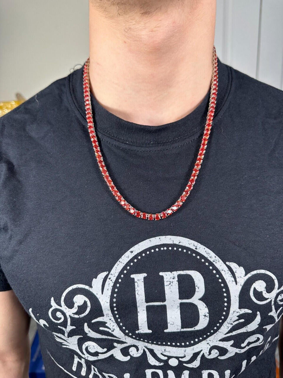 Italiano Silver, Inc. Real Ruby Red MOISSANITE 5mm Tennis Chain 925 Silver Iced Necklace Pass Tester