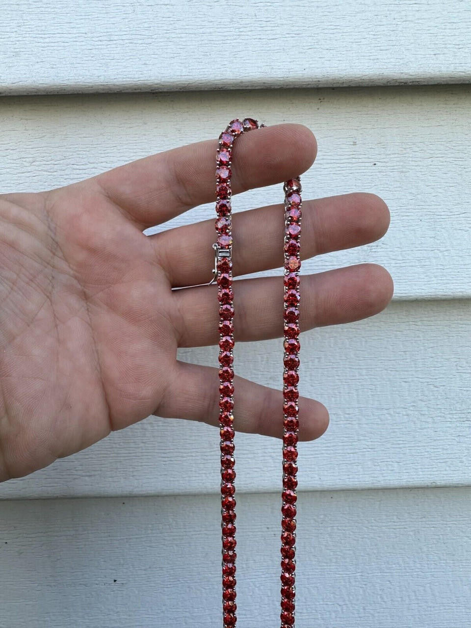 Italiano Silver, Inc. Real Ruby Red MOISSANITE 5mm Tennis Chain 925 Silver Iced Necklace Pass Tester