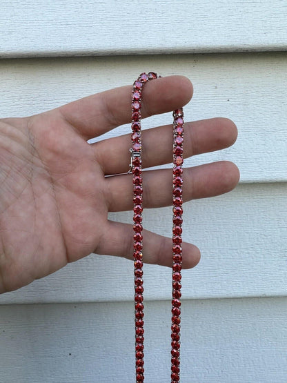 Italiano Silver, Inc. Real Ruby Red MOISSANITE 5mm Tennis Chain 925 Silver Iced Necklace Pass Tester