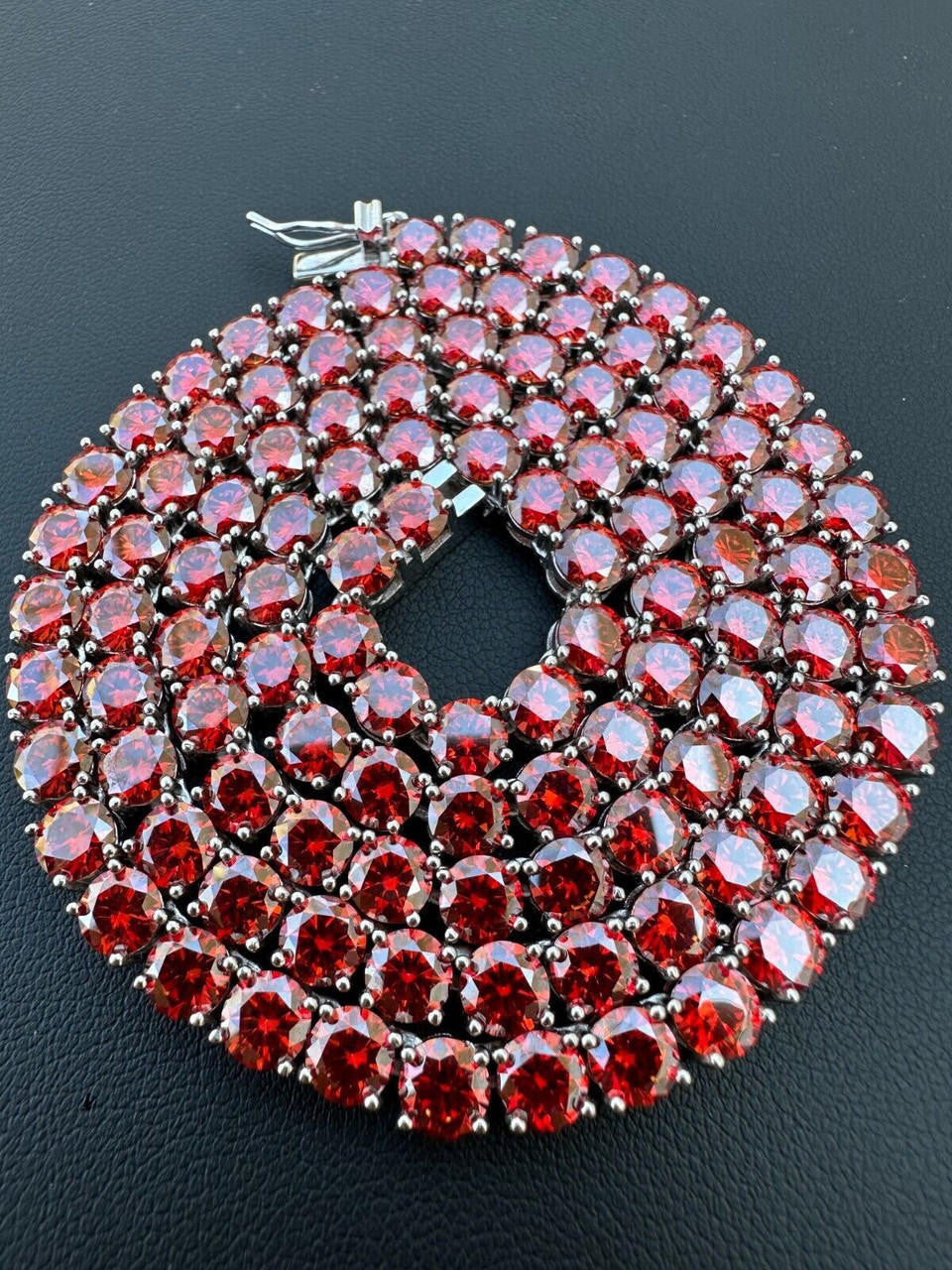 Italiano Silver, Inc. Real Ruby Red MOISSANITE 5mm Tennis Chain 925 Silver Iced Necklace Pass Tester