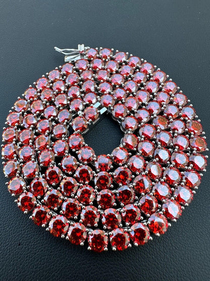 Italiano Silver, Inc. Real Ruby Red MOISSANITE 5mm Tennis Chain 925 Silver Iced Necklace Pass Tester