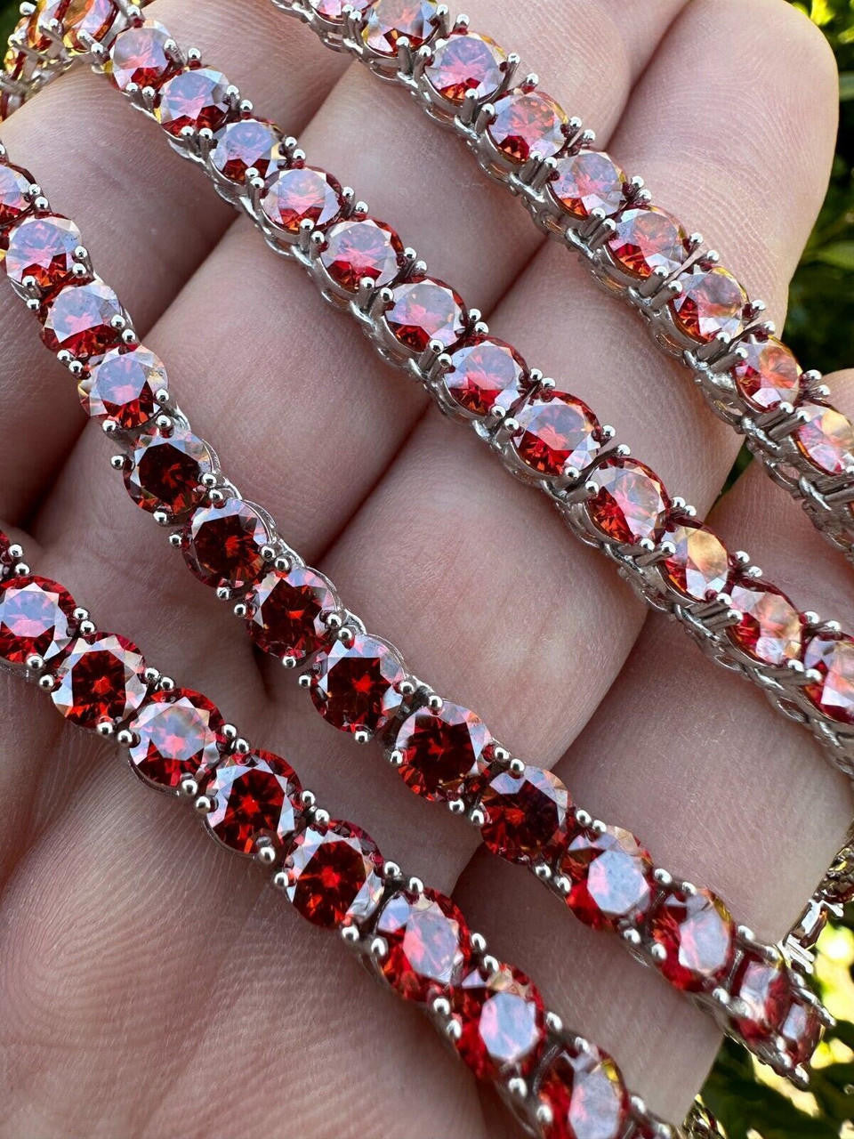 Italiano Silver, Inc. Real Ruby Red MOISSANITE 5mm Tennis Chain 925 Silver Iced Necklace Pass Tester