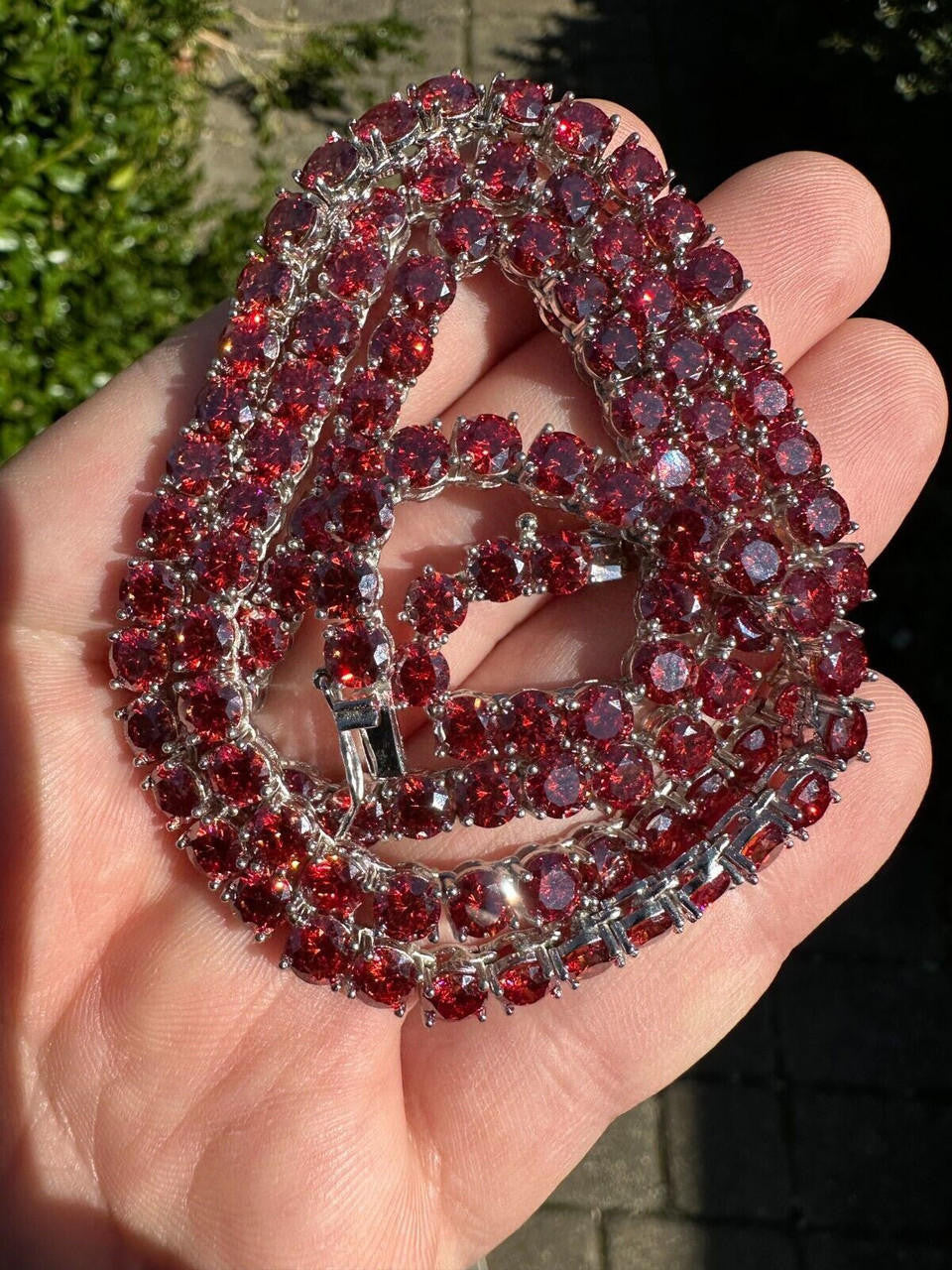 Italiano Silver, Inc. Real Ruby Red MOISSANITE 5mm Tennis Chain 925 Silver Iced Necklace Pass Tester
