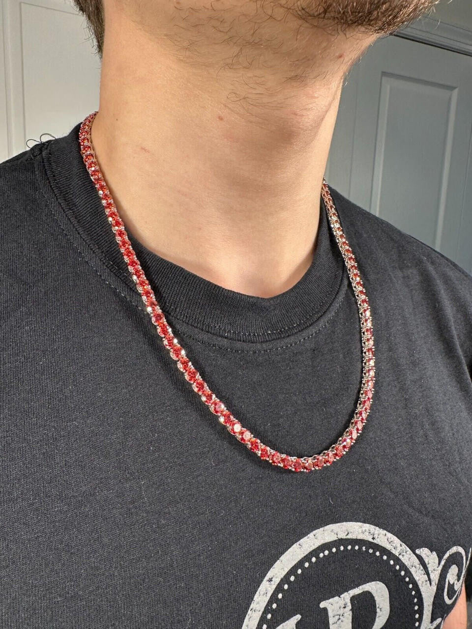 Italiano Silver, Inc. Real Ruby Red MOISSANITE 5mm Tennis Chain 925 Silver Iced Necklace Pass Tester