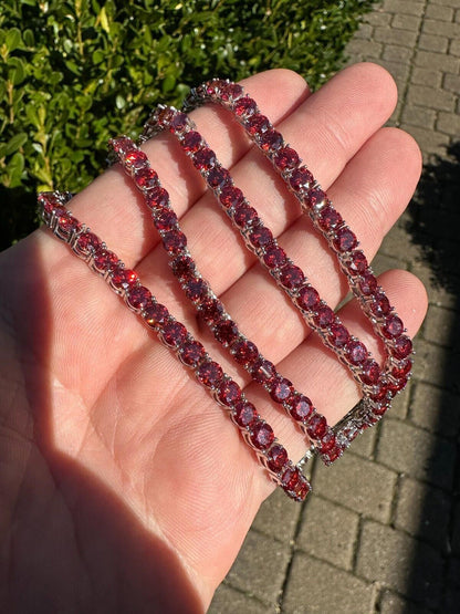 Italiano Silver, Inc. Real Ruby Red MOISSANITE 5mm Tennis Chain 925 Silver Iced Necklace Pass Tester