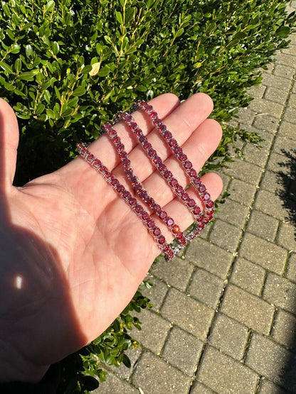 Italiano Silver, Inc. Real Ruby Red MOISSANITE 5mm Tennis Chain 925 Silver Iced Necklace Pass Tester