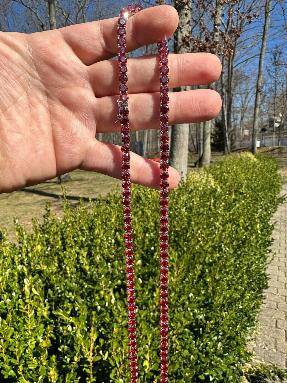 Italiano Silver, Inc. Real Ruby Red MOISSANITE 5mm Tennis Chain 925 Silver Iced Necklace Pass Tester