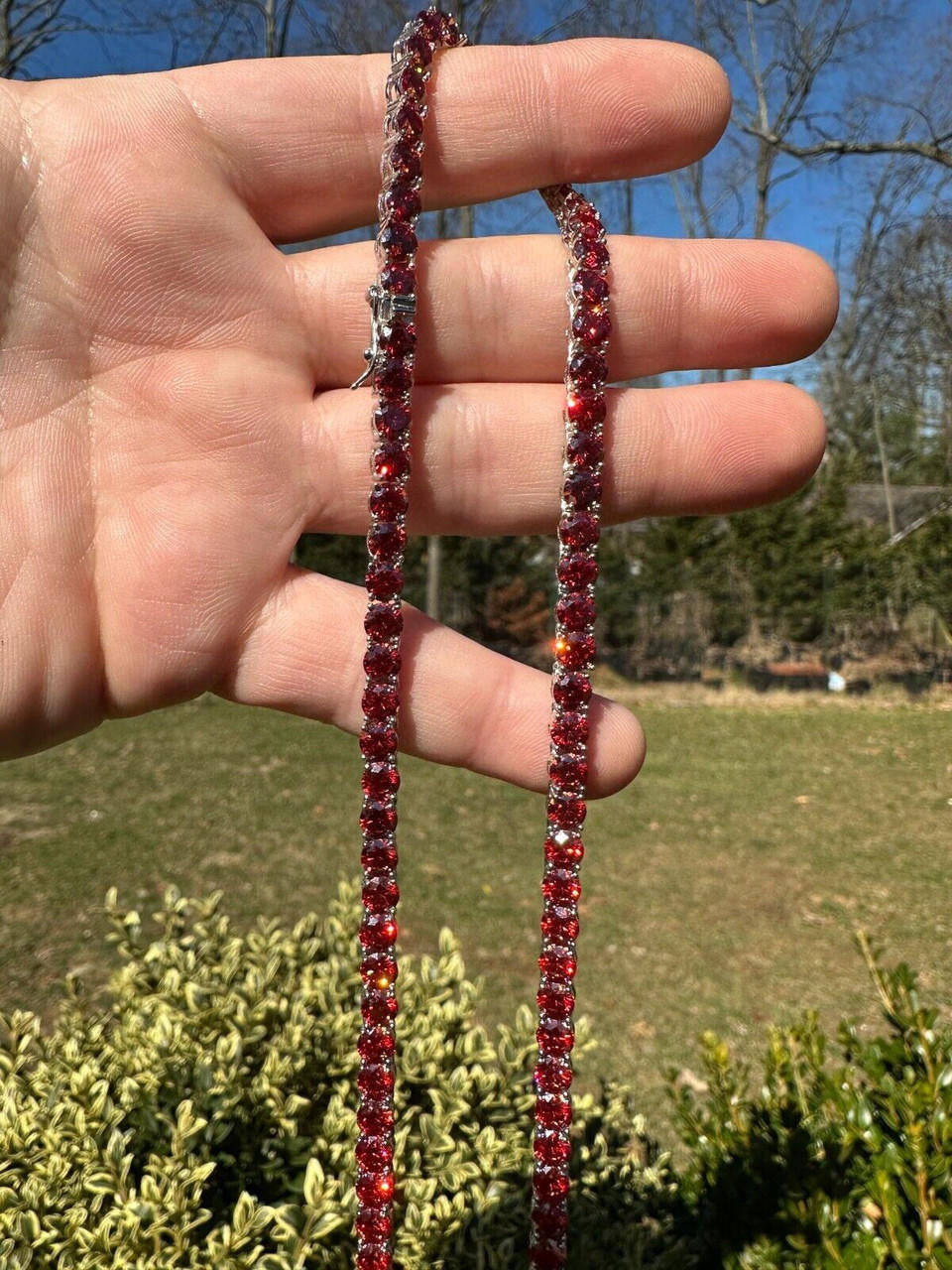 Italiano Silver, Inc. Real Ruby Red MOISSANITE 5mm Tennis Chain 925 Silver Iced Necklace Pass Tester