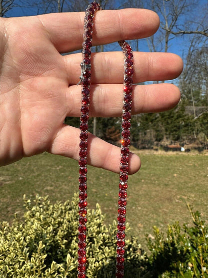 Italiano Silver, Inc. Real Ruby Red MOISSANITE 5mm Tennis Chain 925 Silver Iced Necklace Pass Tester