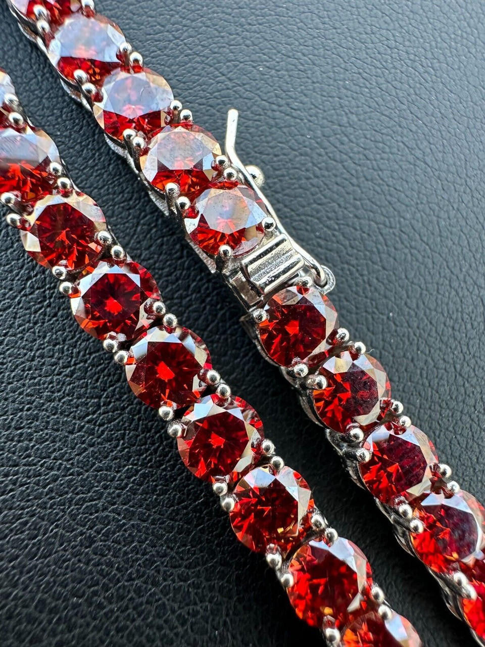 Italiano Silver, Inc. Real Ruby Red MOISSANITE 5mm Tennis Chain 925 Silver Iced Necklace Pass Tester