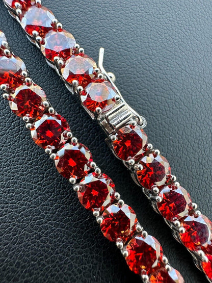 Italiano Silver, Inc. Real Ruby Red MOISSANITE 5mm Tennis Chain 925 Silver Iced Necklace Pass Tester