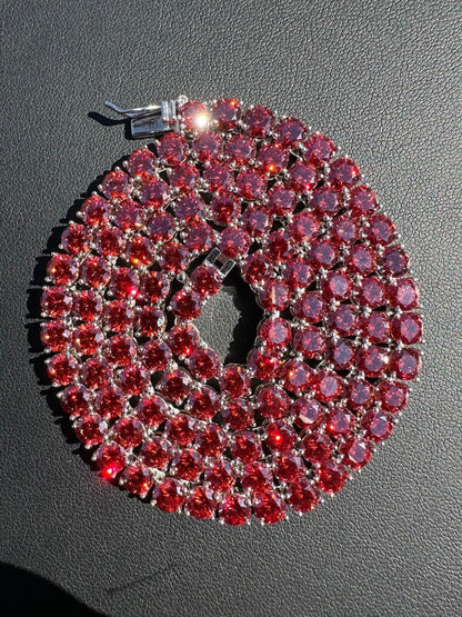 Italiano Silver, Inc. Real Ruby Red MOISSANITE 5mm Tennis Chain 925 Silver Iced Necklace Pass Tester