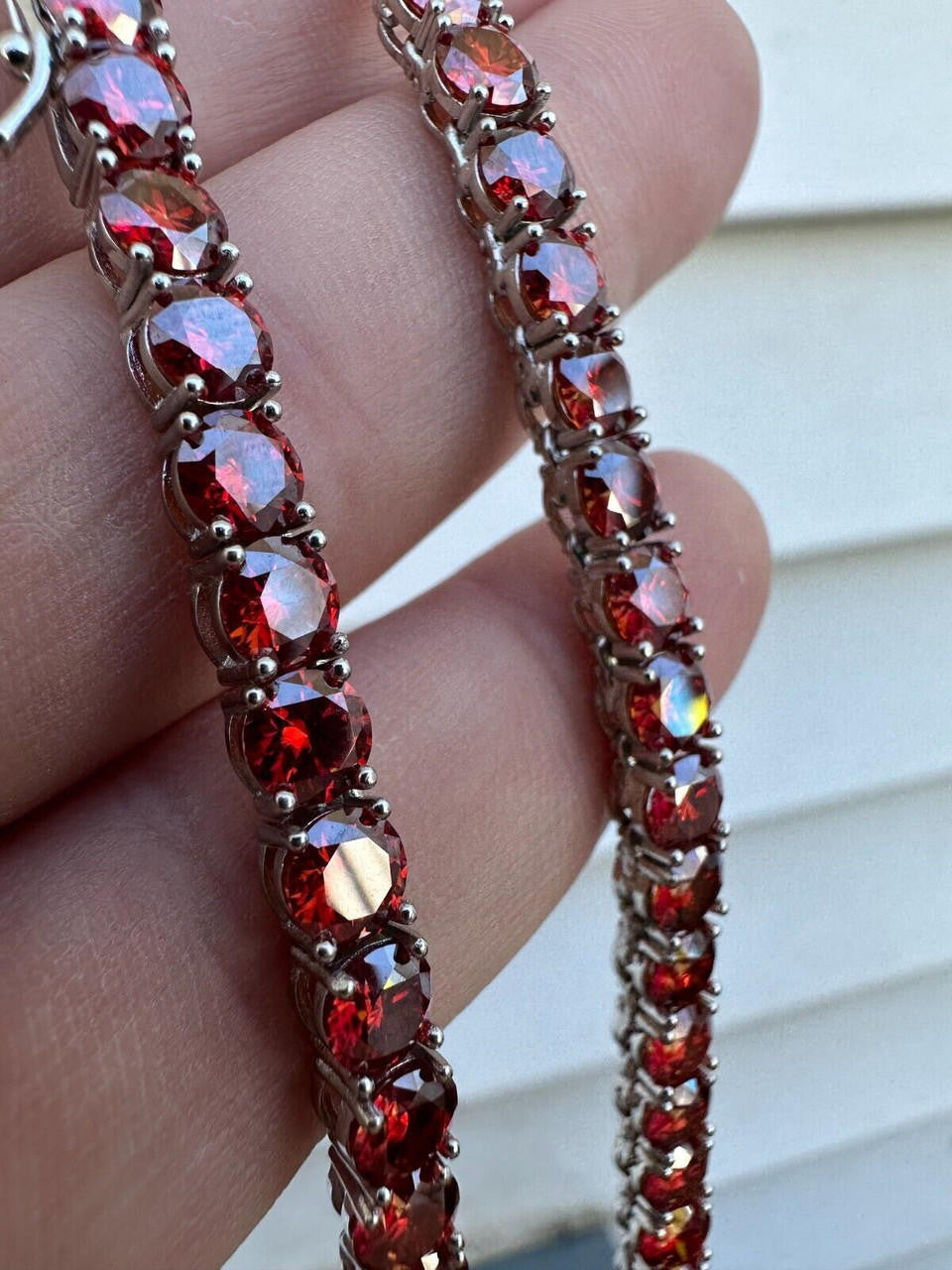 Italiano Silver, Inc. Real Ruby Red MOISSANITE 5mm Tennis Chain 925 Silver Iced Necklace Pass Tester