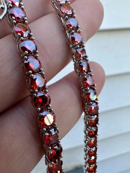 Italiano Silver, Inc. Real Ruby Red MOISSANITE 5mm Tennis Chain 925 Silver Iced Necklace Pass Tester