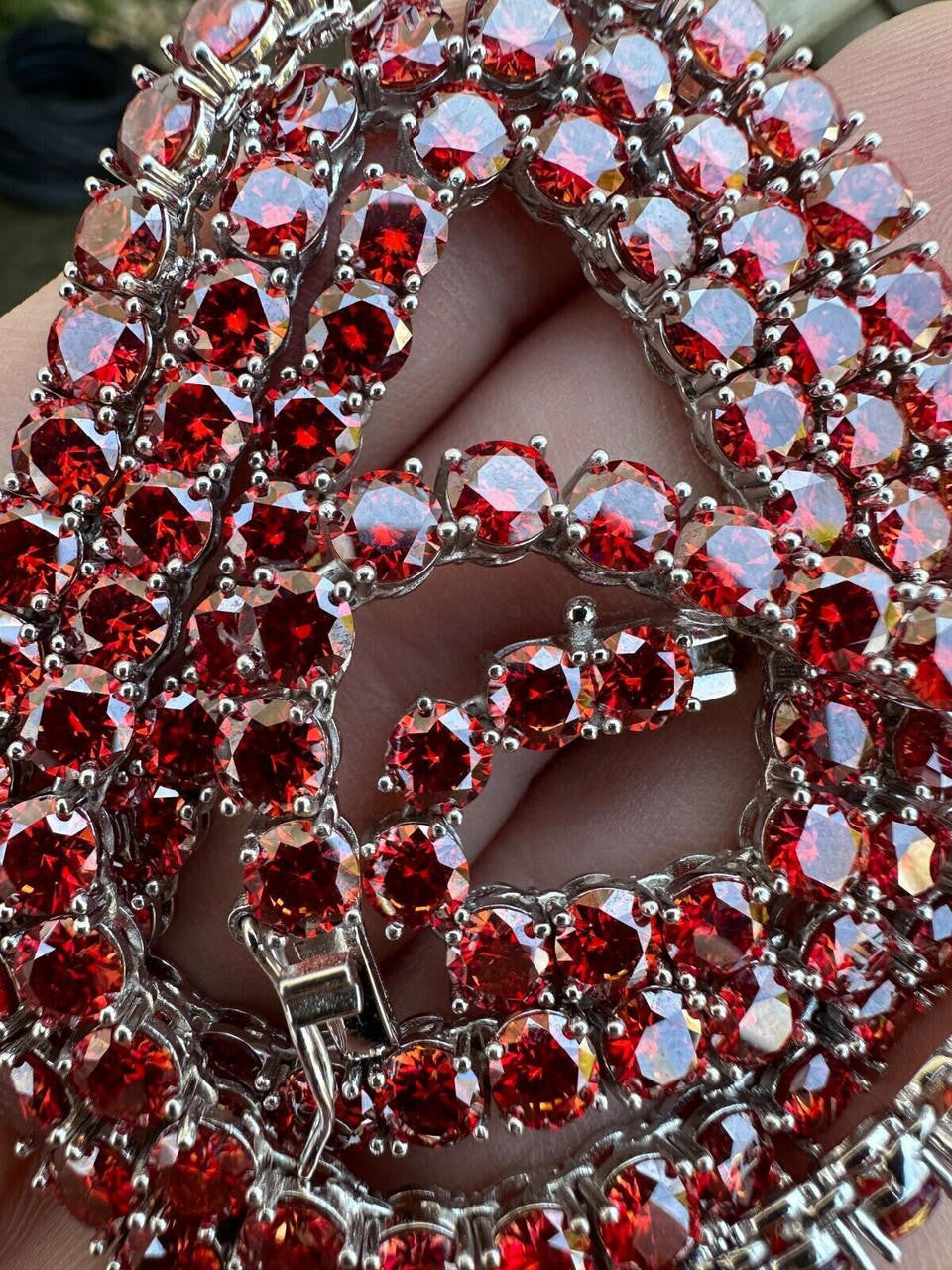 Italiano Silver, Inc. Real Ruby Red MOISSANITE 5mm Tennis Chain 925 Silver Iced Necklace Pass Tester