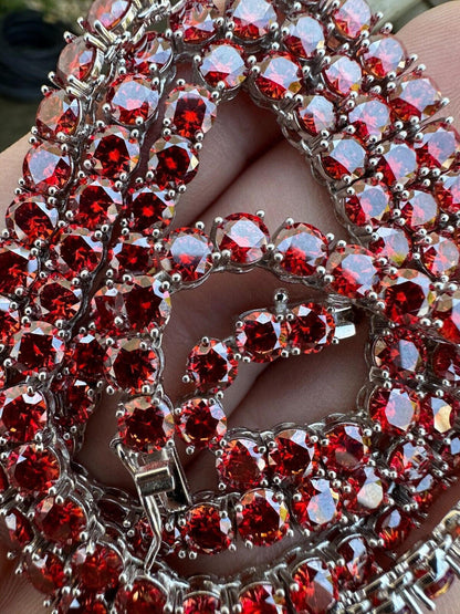 Italiano Silver, Inc. Real Ruby Red MOISSANITE 5mm Tennis Chain 925 Silver Iced Necklace Pass Tester