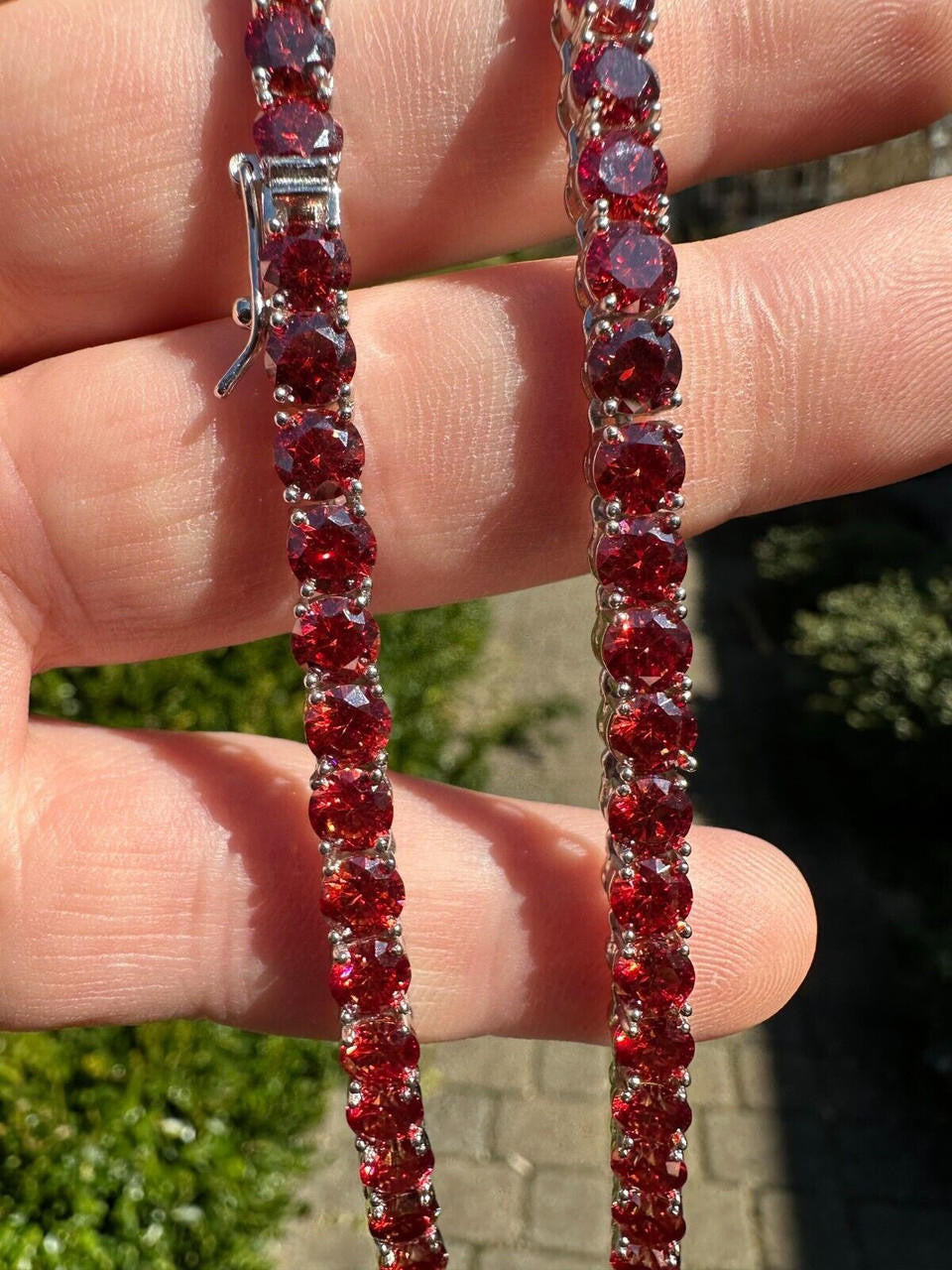 Italiano Silver, Inc. Real Ruby Red MOISSANITE 5mm Tennis Chain 925 Silver Iced Necklace Pass Tester