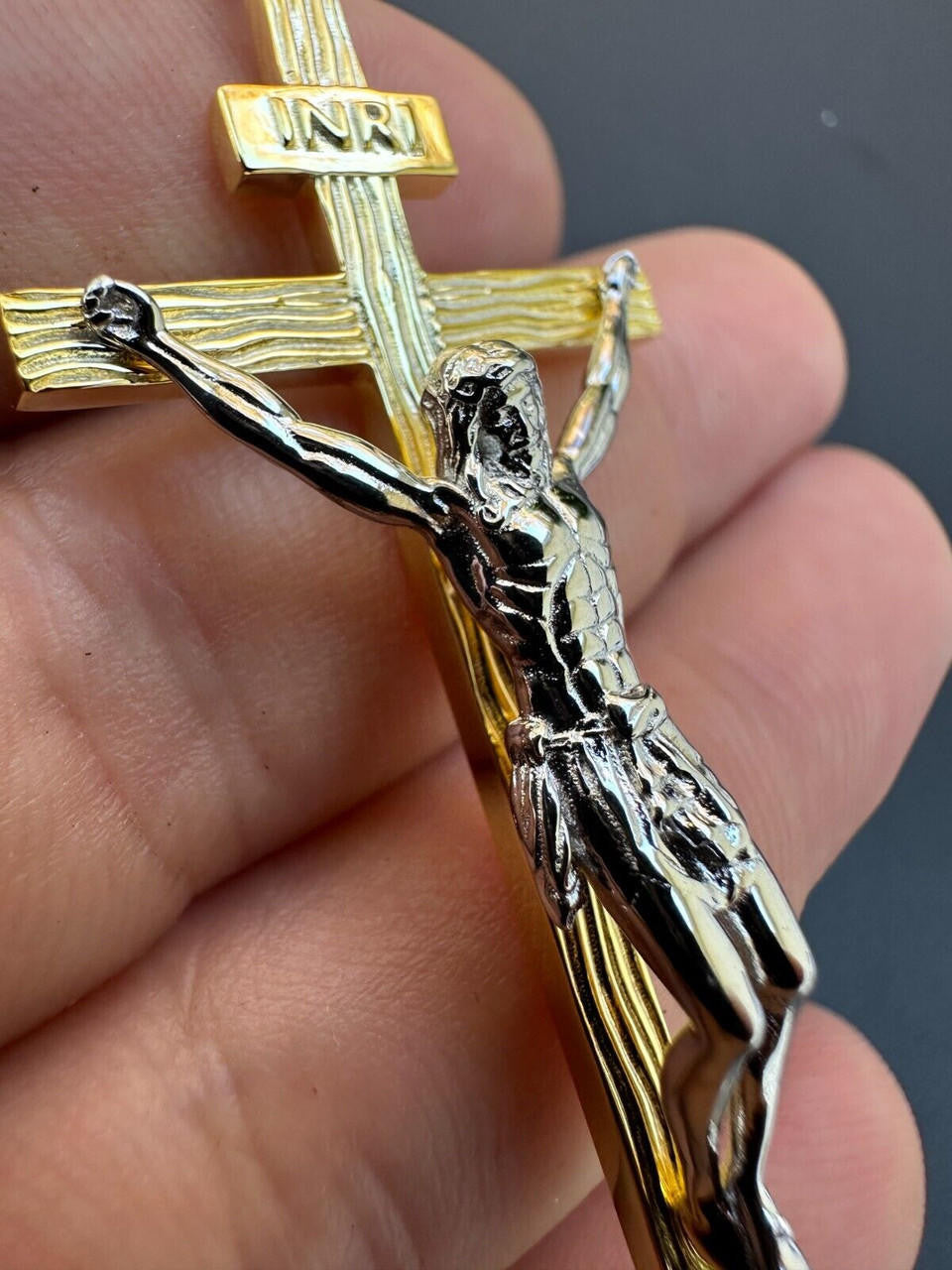 Real Solid 925 Silver / Gold Mens Cross Jesus Piece Crucifix