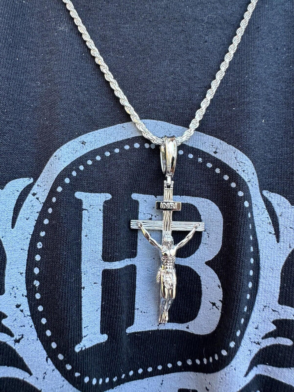 Italiano Silver, Inc. Real Solid 925 Silver / Gold Mens Cross Jesus Piece Crucifix Pendant Necklace