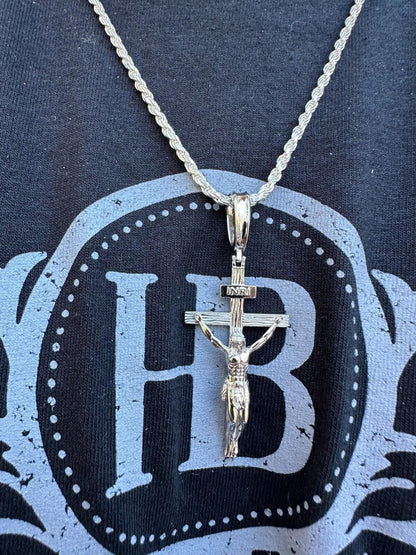 Italiano Silver, Inc. Real Solid 925 Silver / Gold Mens Cross Jesus Piece Crucifix Pendant Necklace