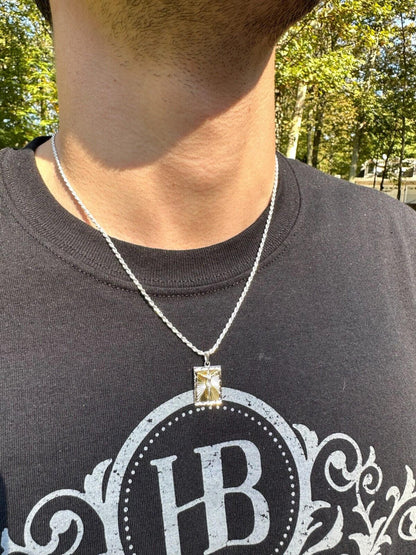 Italiano Silver, Inc. Real Solid 925 Silver / Plain Gold Plated Cross Jesus Medallion Pendant Necklace