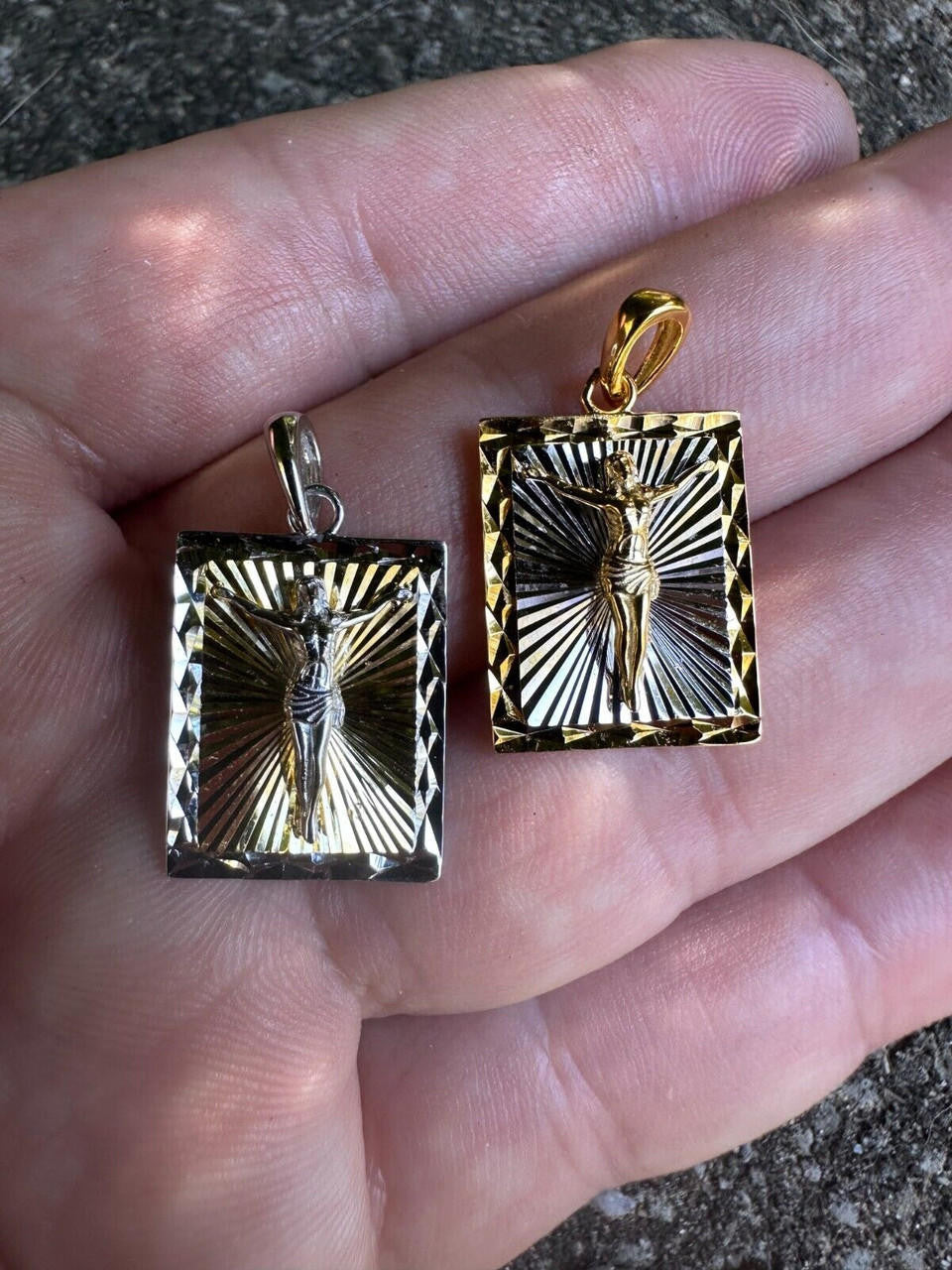 Italiano Silver, Inc. Real Solid 925 Silver / Plain Gold Plated Cross Jesus Medallion Pendant Necklace