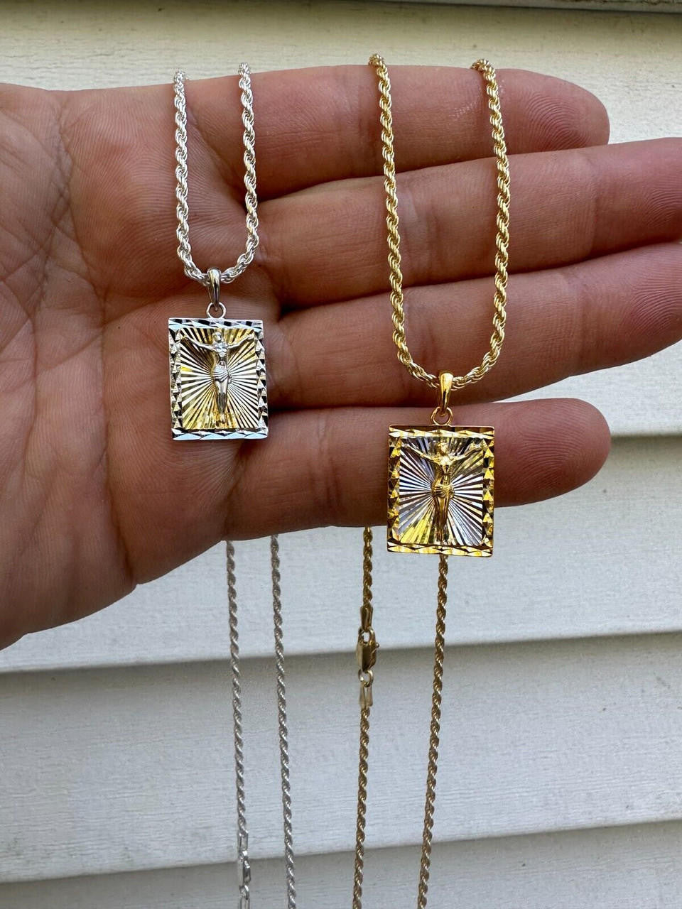 Italiano Silver, Inc. Real Solid 925 Silver / Plain Gold Plated Cross Jesus Medallion Pendant Necklace