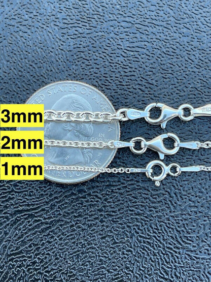 Italiano Silver, Inc Real Solid 925 Sterling Silver Anchor Cable Chain Rolo Necklace 1mm - 3mm ITALY