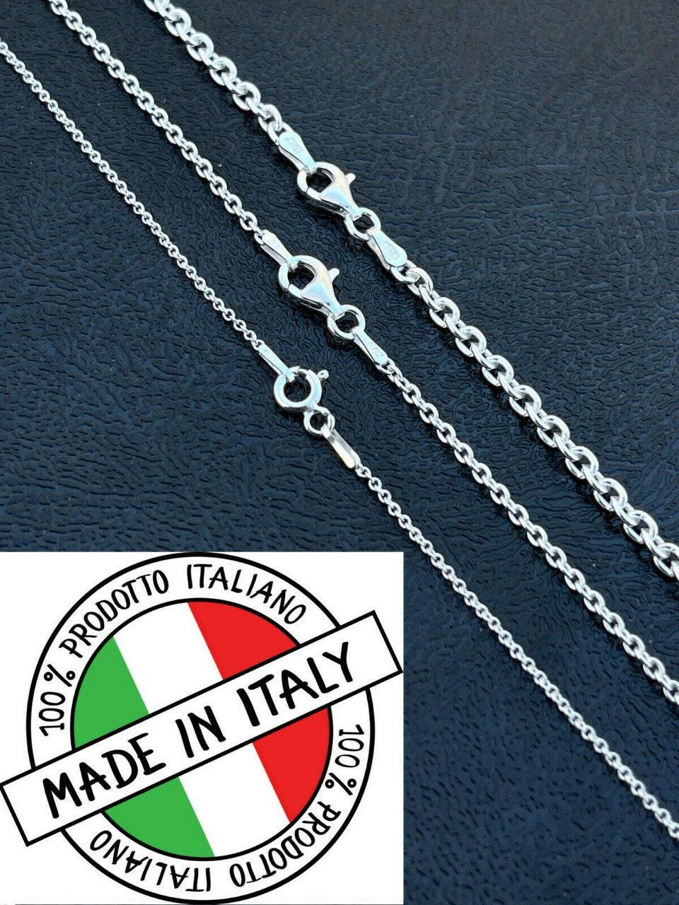 Italiano Silver, Inc Real Solid 925 Sterling Silver Anchor Cable Chain Rolo Necklace 1mm - 3mm ITALY