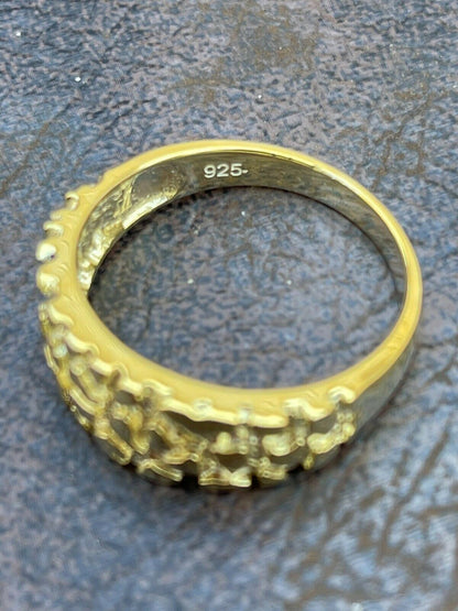 Italiano Silver, Inc REAL Solid 925 Sterling Silver and 14k Gold Nugget Band Plain Pinky Or Ring Finger