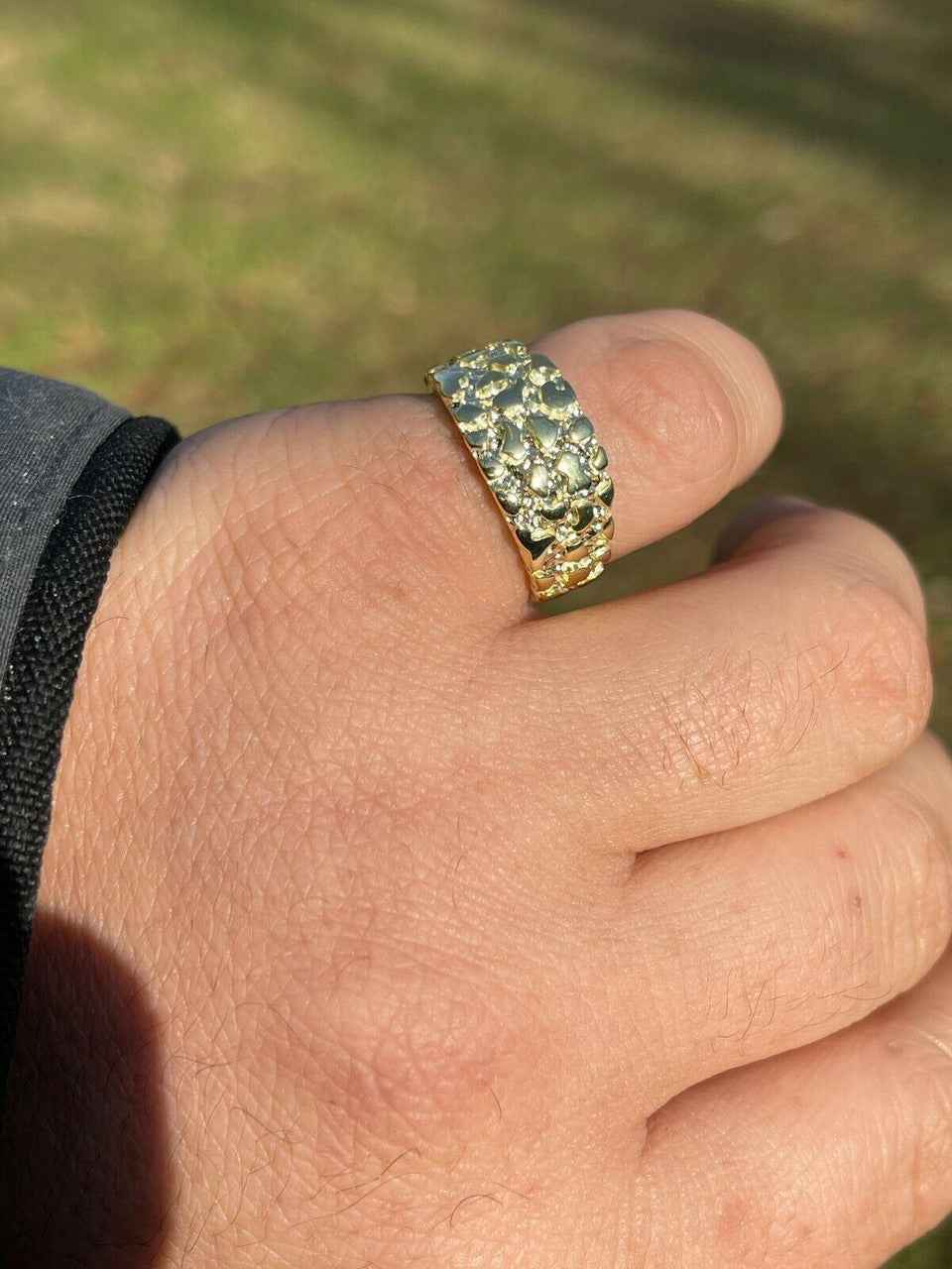 Italiano Silver, Inc REAL Solid 925 Sterling Silver and 14k Gold Nugget Band Plain Pinky Or Ring Finger