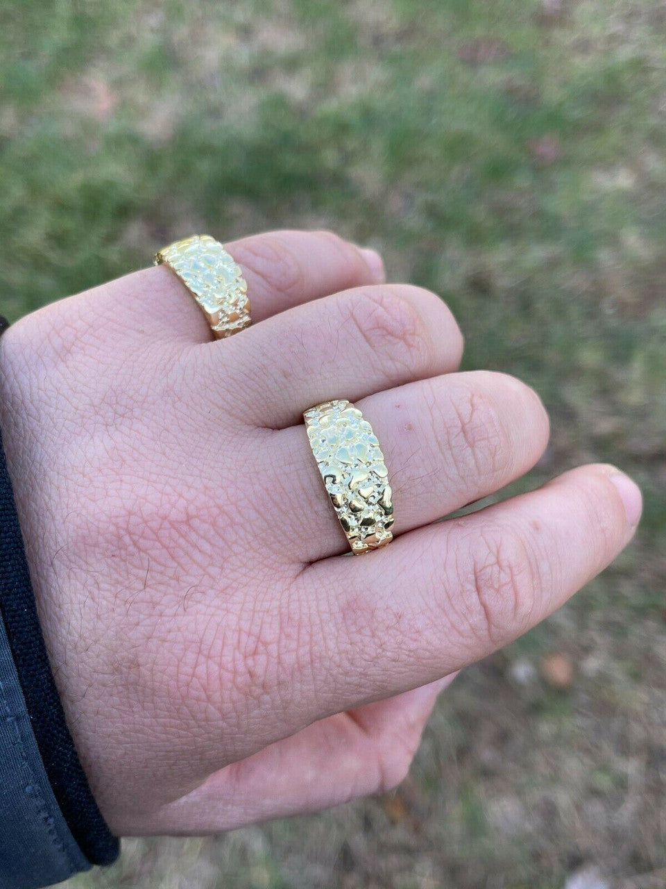 Italiano Silver, Inc REAL Solid 925 Sterling Silver and 14k Gold Nugget Band Plain Pinky Or Ring Finger