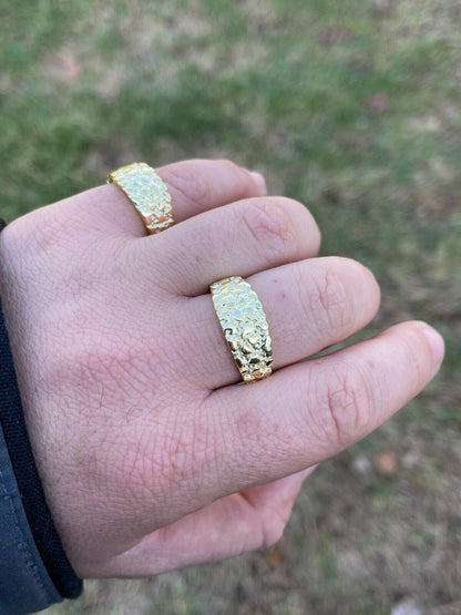 Italiano Silver, Inc REAL Solid 925 Sterling Silver and 14k Gold Nugget Band Plain Pinky Or Ring Finger