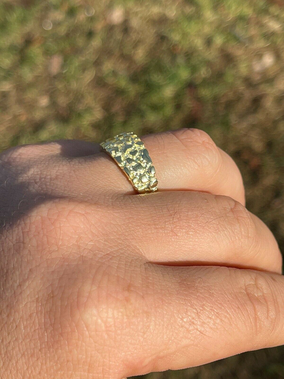 Italiano Silver, Inc REAL Solid 925 Sterling Silver and 14k Gold Nugget Band Plain Pinky Or Ring Finger