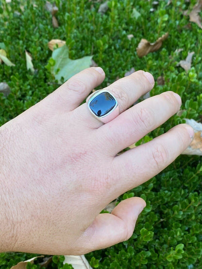 Italiano Silver, Inc Real Solid 925 Sterling Silver Black Onyx Natural Stone Mens Signet Plain Ring
