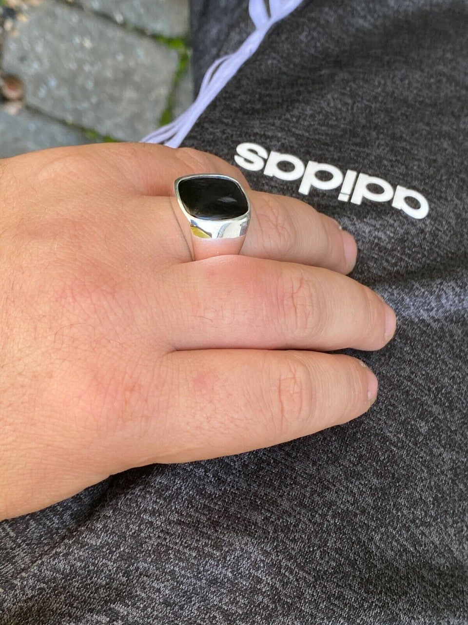 Italiano Silver, Inc Real Solid 925 Sterling Silver Black Onyx Natural Stone Mens Signet Plain Ring