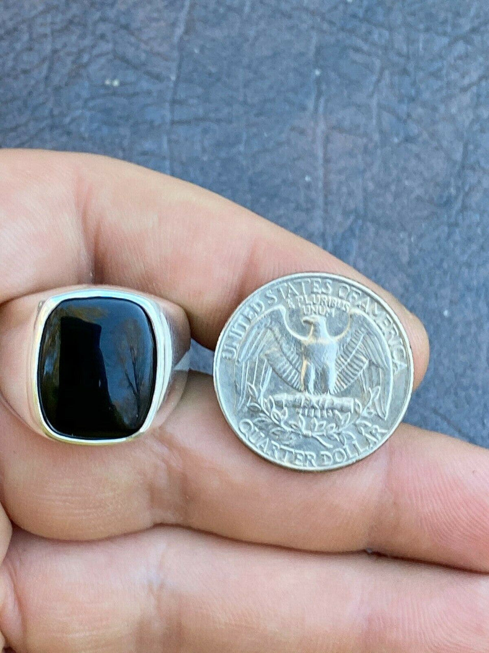 Italiano Silver, Inc Real Solid 925 Sterling Silver Black Onyx Natural Stone Mens Signet Plain Ring