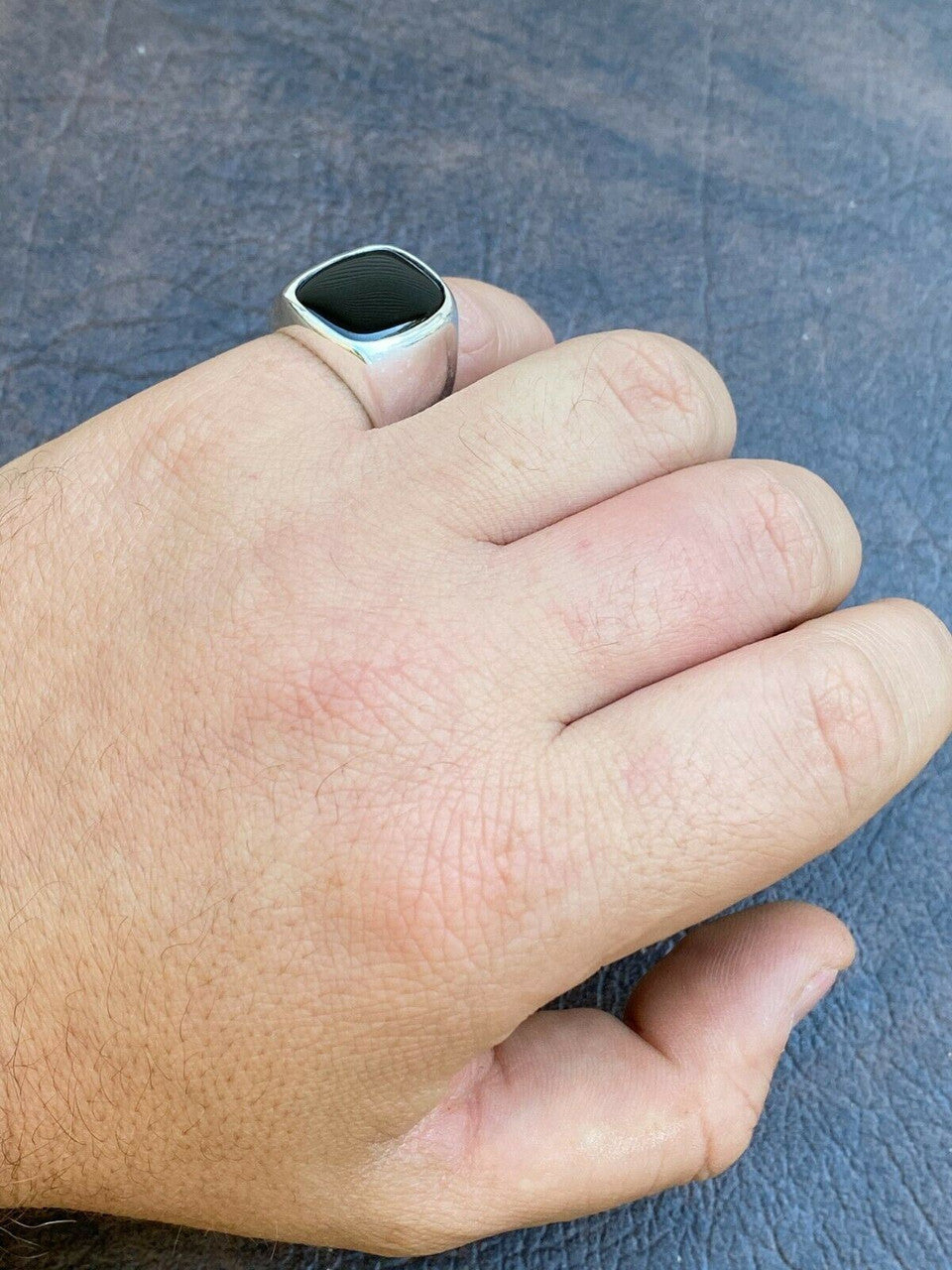 Italiano Silver, Inc Real Solid 925 Sterling Silver Black Onyx Natural Stone Mens Signet Plain Ring