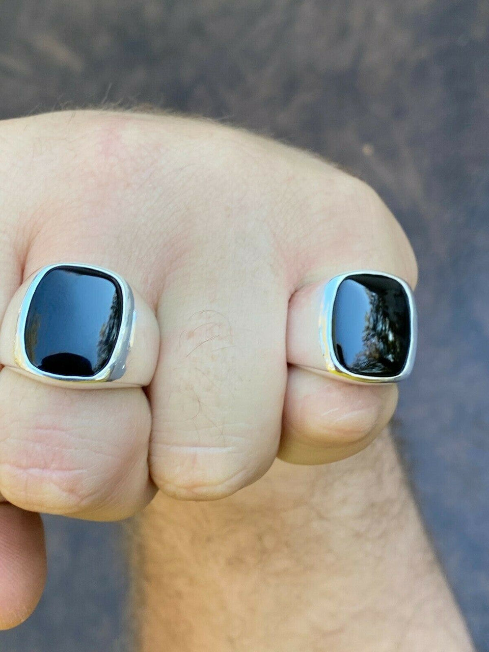 Italiano Silver, Inc Real Solid 925 Sterling Silver Black Onyx Natural Stone Mens Signet Plain Ring