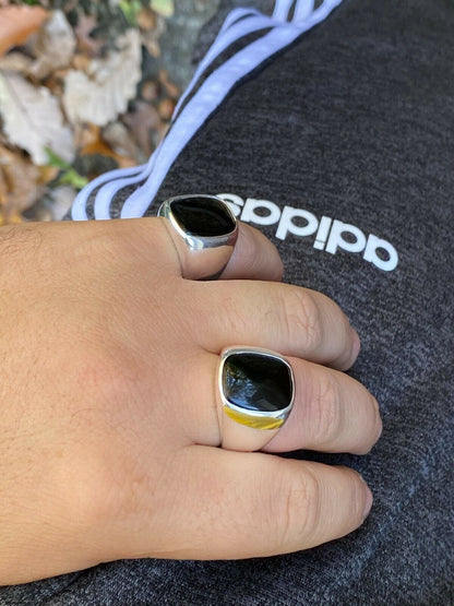 Italiano Silver, Inc Real Solid 925 Sterling Silver Black Onyx Natural Stone Mens Signet Plain Ring