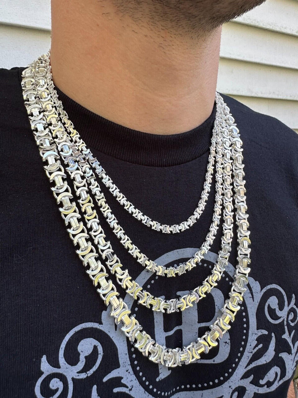 Italiano Silver, Inc. Real Solid 925 Sterling Silver Flat Byzantine Chain Mens Necklace Or Bracelet