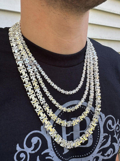 Italiano Silver, Inc. Real Solid 925 Sterling Silver Flat Byzantine Chain Mens Necklace Or Bracelet